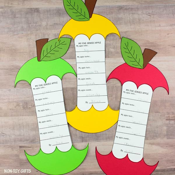 Five Senses Apple Craft and Writing Activity