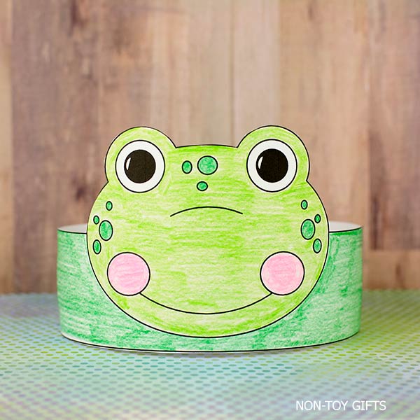 Cute frog headband craft, printable animal activity for spring and pond themes