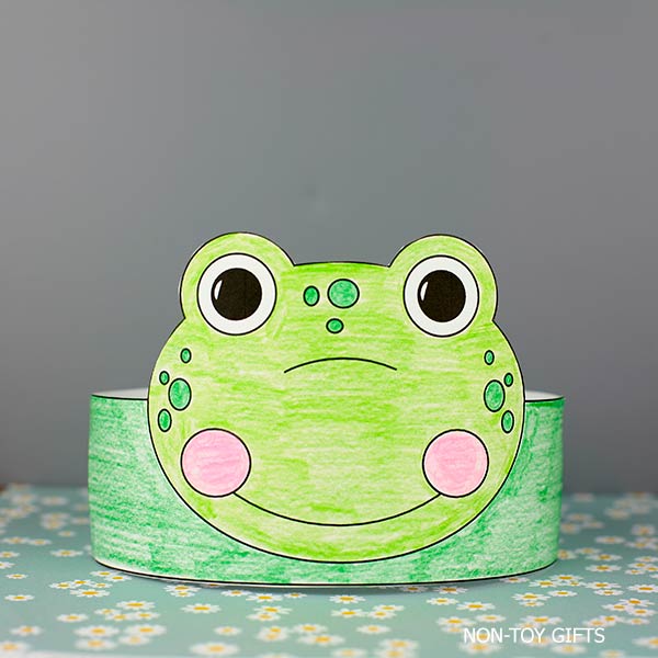 Frog paper hat printable for kids, easy headband craft for preschool and kindergarten
