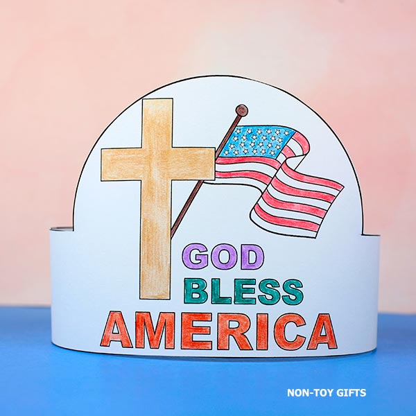 God bless America patriotic bible paper hat craft printable for kids