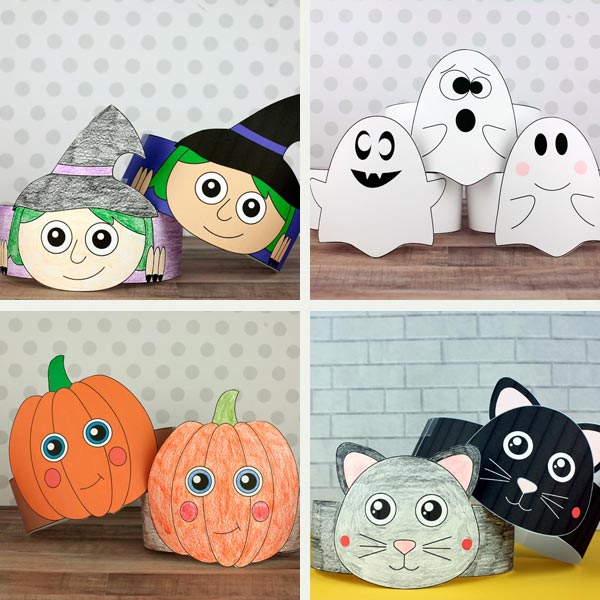 12 Halloween Coloring Paper Hats