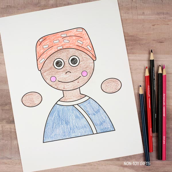 Harriet Tubman writing and coloring craft printable for kids