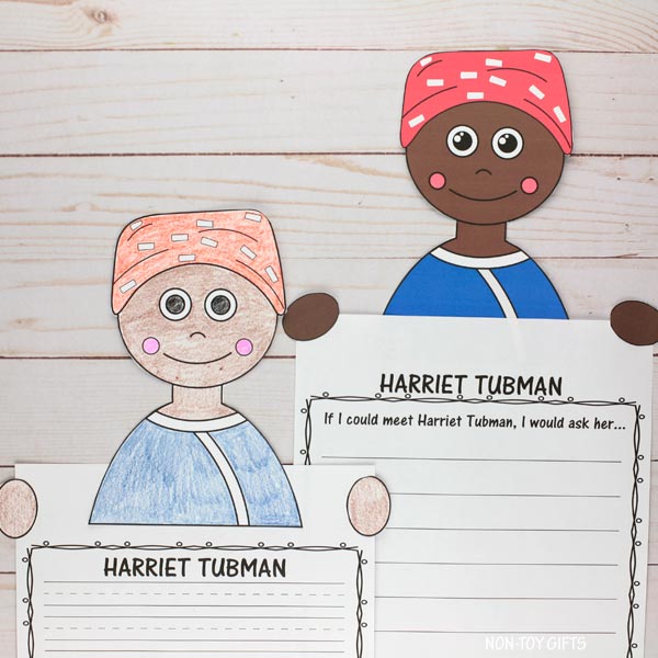 Harriet Tubman coloring and writing craft printable for kids