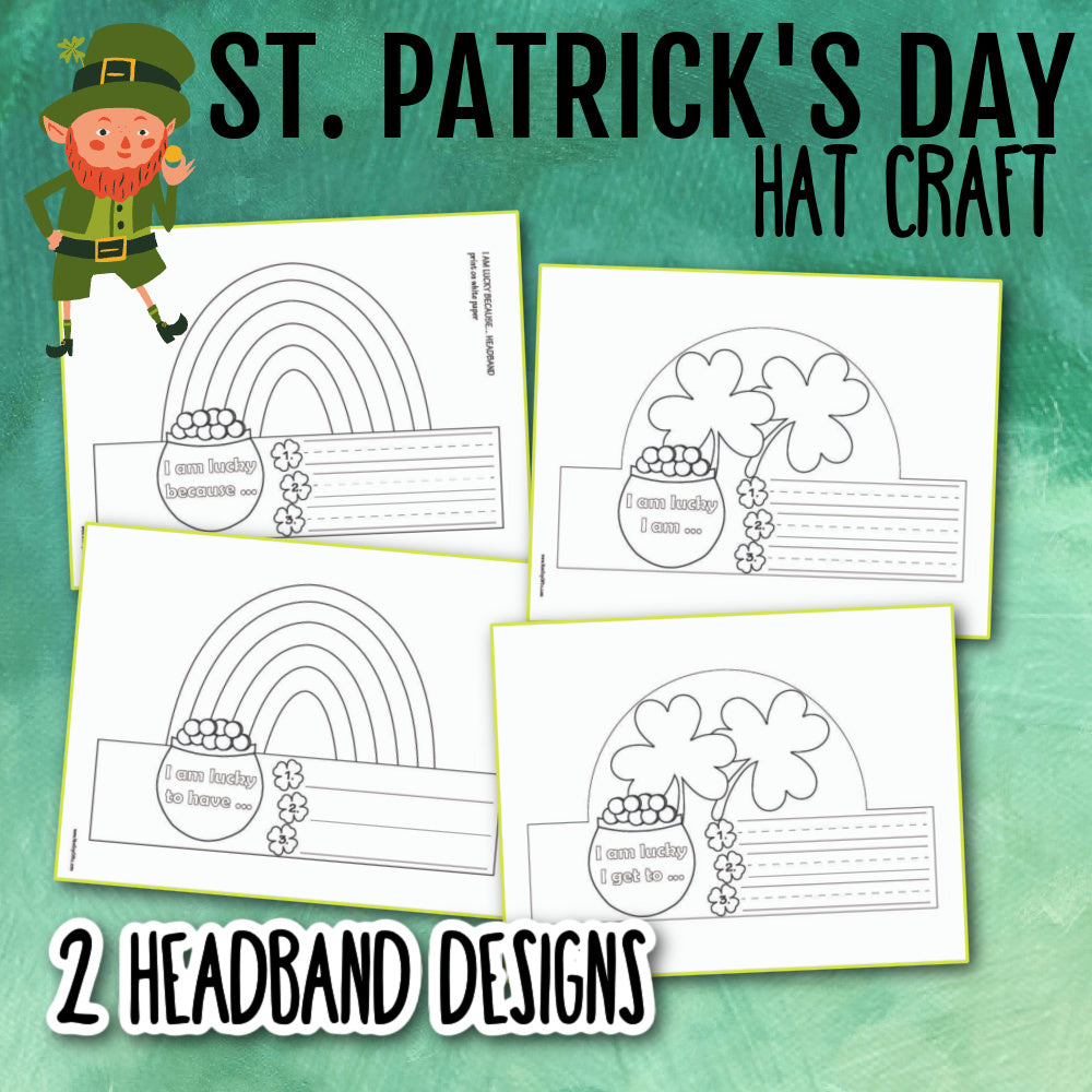 March writing craft printable with rainbow headband or shamrock crown and lucky reflection prompts for elementary students