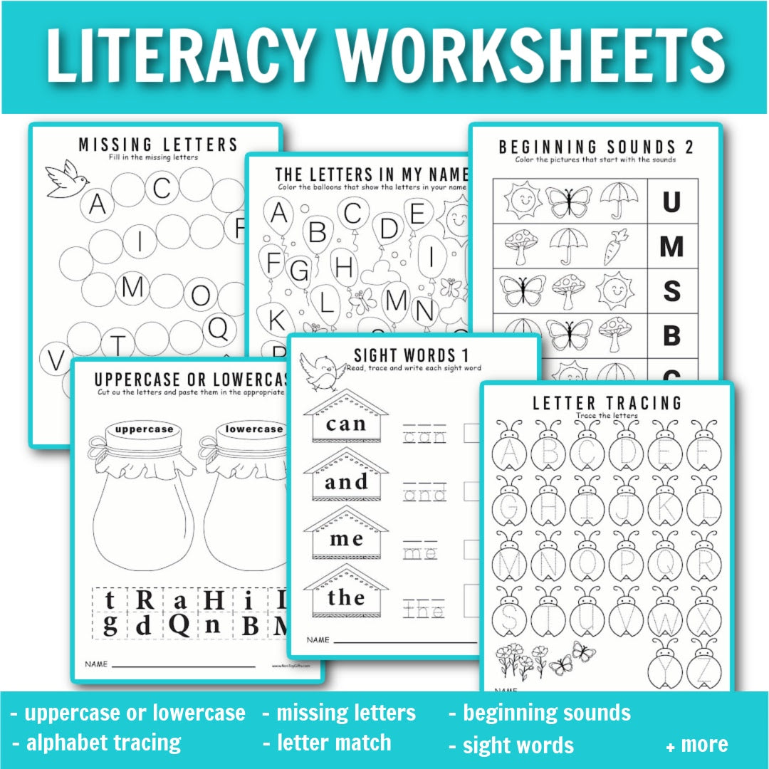 No prep spring preschool activities including literacy worksheets: letter tracing, missing letters, the letters in my name, beginning sounds, uppercase and lowercase, sight words and more
