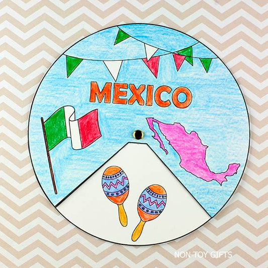 Printable Mexico spinner craft for kids to learn about Mexican culture and national symbols through hands-on activity.