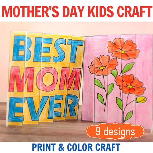 Mother’s Day craft for kids printable agamograph coloring activity showing Best Mom Ever and flower designs handmade gift for mom