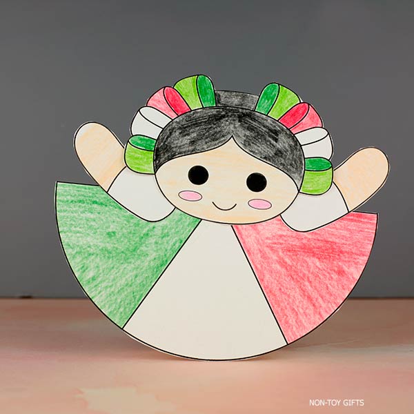 Easy Hispanic Heritage Month craft for kids featuring printable Muñeca Lele doll