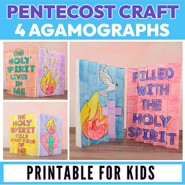 Pentecost agamograph craft printable for kids with Holy Spirit theme and foldable art activity for Sunday school