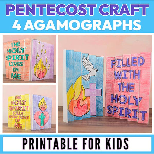Pentecost agamograph craft printable for kids with Holy Spirit theme and foldable art activity for Sunday school
