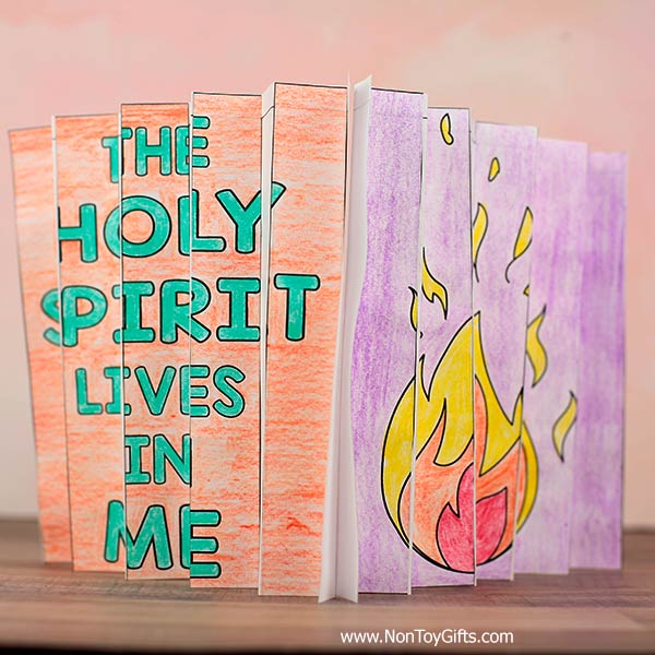 Christian homeschool Pentecost craft printable featuring Holy Spirit agamograph art and reflection writing prompts