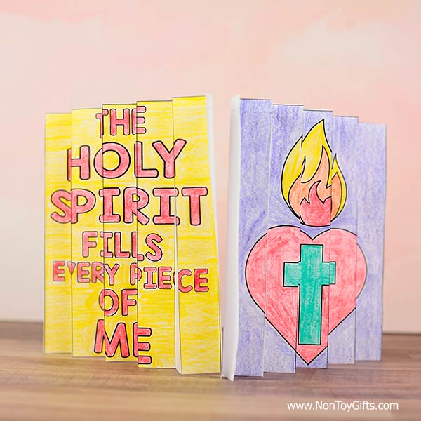 Kids church Pentecost craft printable with foldable agamograph design and Bible based writing activity