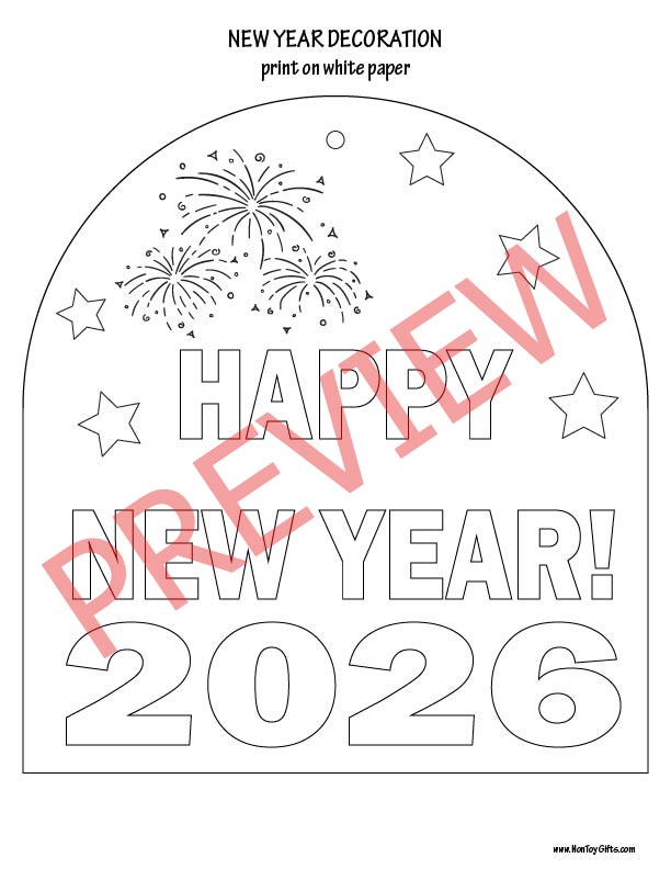 Printable New Year 2026 hanging decoration for kids with easy step-by-step directions