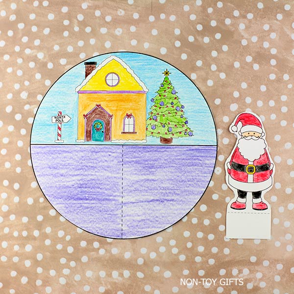 Easy Santa diorama craft printable - color the paterns