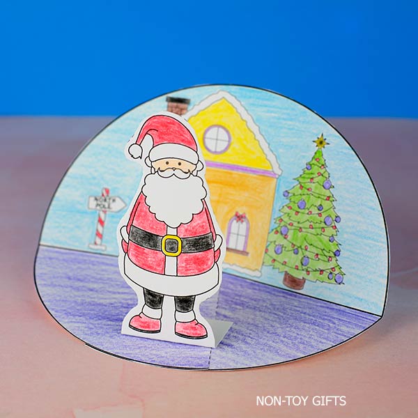 Easy 3D Santa paper craft printable for preschool and kindergarten holiday art project