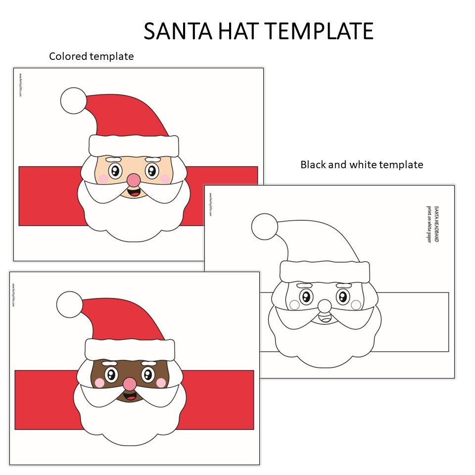 Printable Christmas Santa hat template for kids to color and wear as a holiday headband