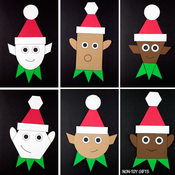 Shape elf craft for kids with easy printable template