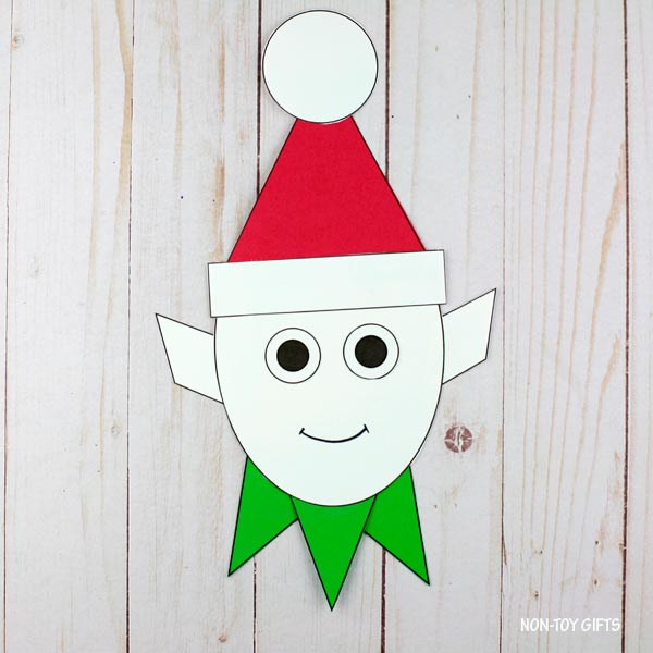 Christmas elf craft for kids made with shapes - great math craft for December