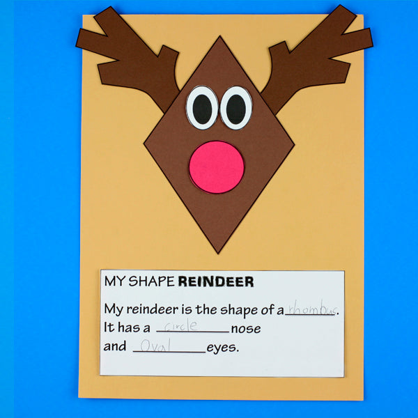 Easy Shape Reindeer Craft — Christmas craft and math center for early learners. Printable templates help kids identify and match shapes while creating their own festive reindeer.