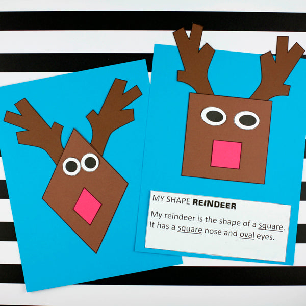 Printable Shape Reindeer Craft for Kids — hands-on Christmas classroom activity that teaches 2D shapes. Great for preschool, kindergarten, and homeschool holiday lessons.
