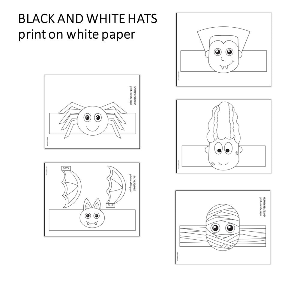 12 Halloween Coloring Paper Hats