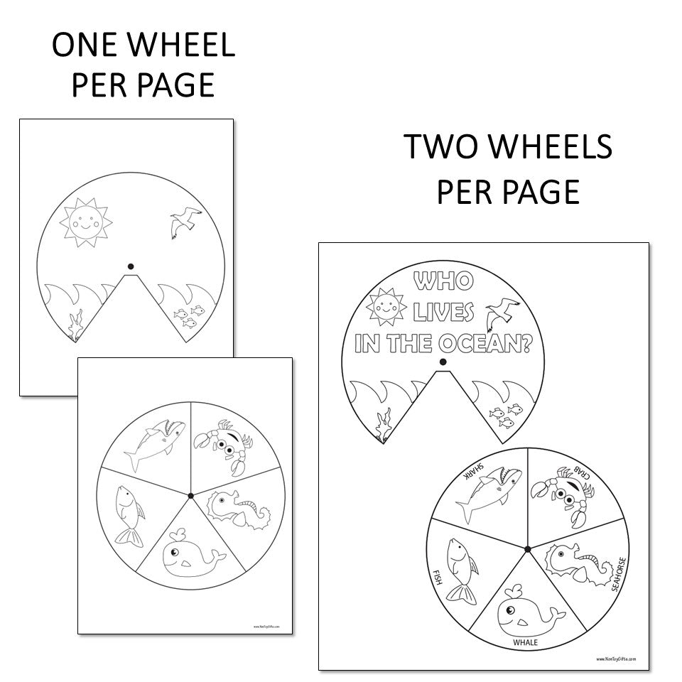 Ocean Kids Yoga Games and Activities Set, Coloring Pages, Spinner