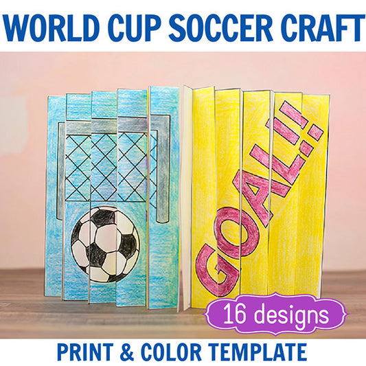 World Cup soccer craft printable for kids flip art agamograph activity with goal design and coloring template