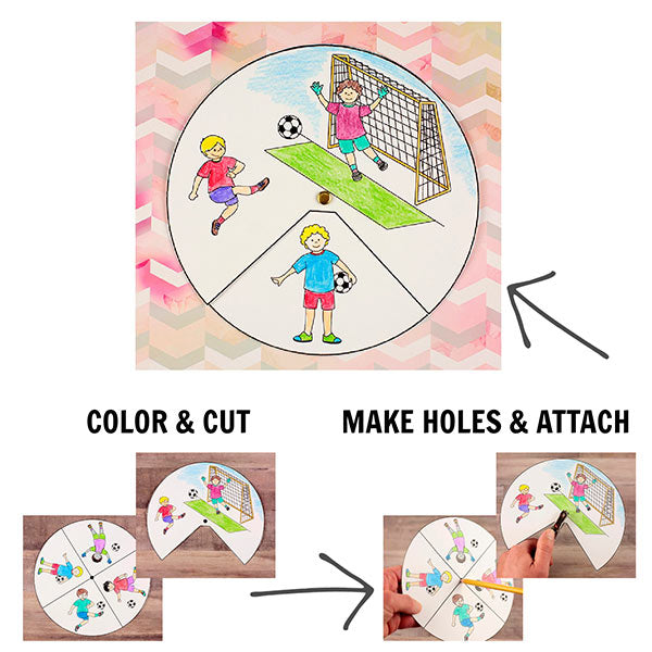 Kids soccer craft printable spinner wheel, fun sports activity for coloring and assembling, great for 2026 World Cup themed learning