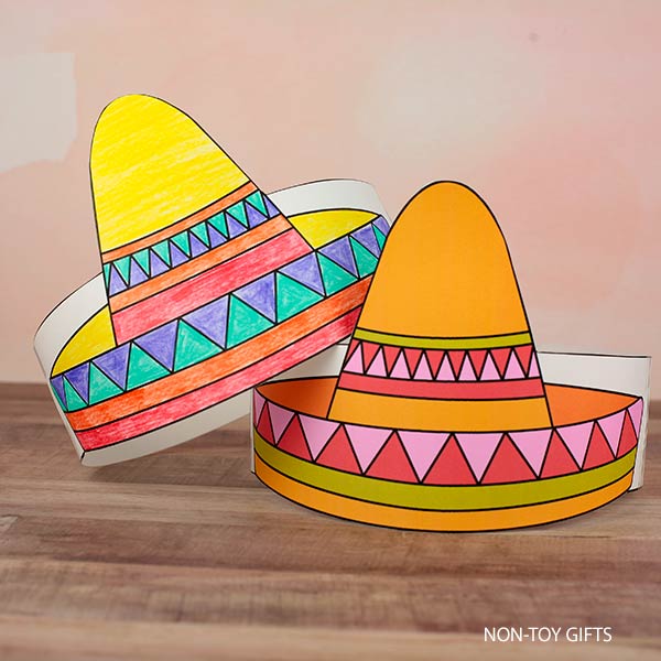 4 Sombrero Paper Hats Craft Printable for Kids Cinco de Mayo Headban