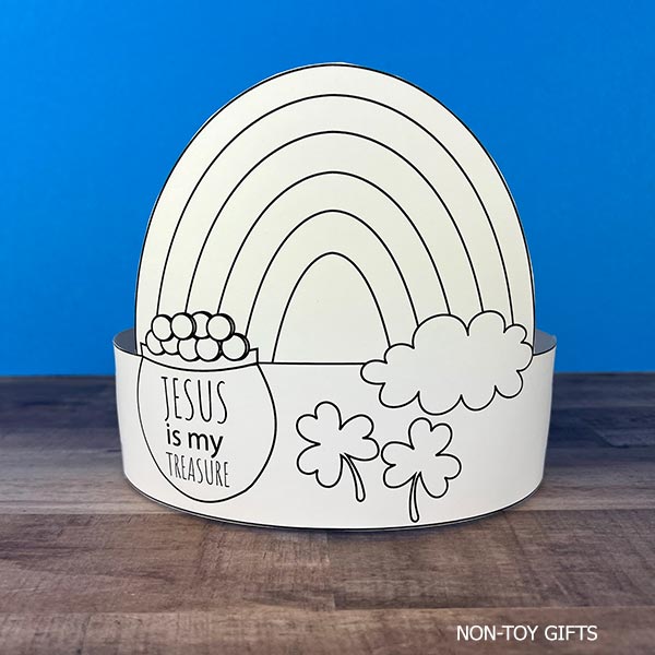 Sunday School St Patrick’s Day Christian craft for kids printable paper hats with “Jesus Is My Treasure” design