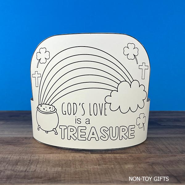 St Patrick’s Day Christian craft for kids black and white printable hat templates with faith-based sayings about Jesus and blessings