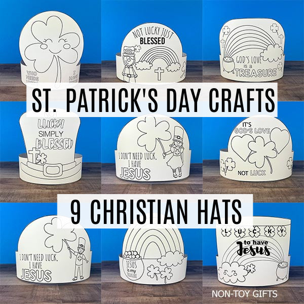 St Patrick’s Day Christian craft for kids featuring printable Bible paper hats for Sunday School and Christian classroom March activities