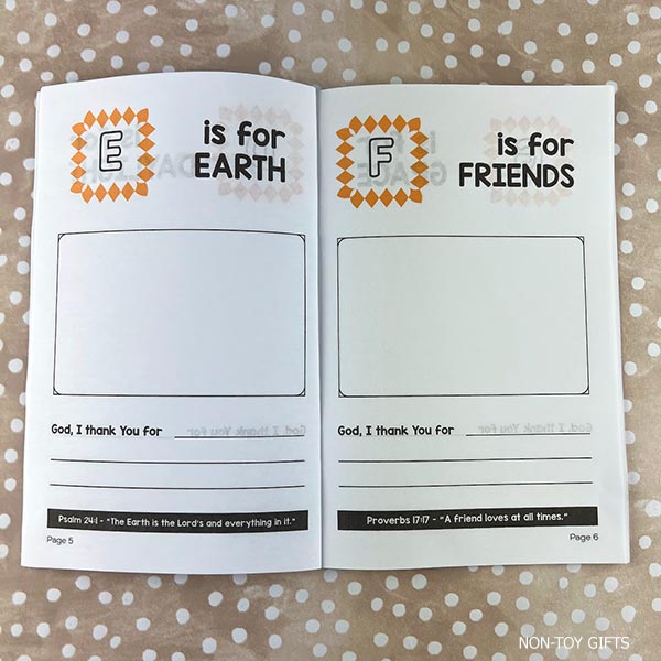 Pre-filled Christian blessings for each letter A to Z in printable format