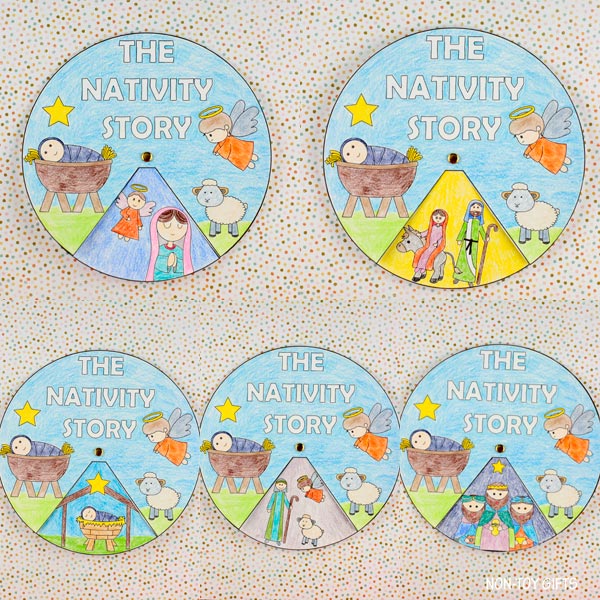 The Nativity Story Craft - Christmas Sunday School Craft - Coloring Wheel Spinner