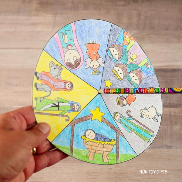 The Nativity Story Craft - Christmas Sunday School Craft - Coloring Wheel Spinner