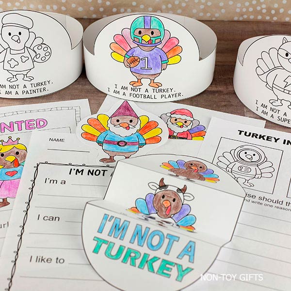 Printable turkey disguise worksheets and writing pages for preschool, kindergarten, and elementary students
