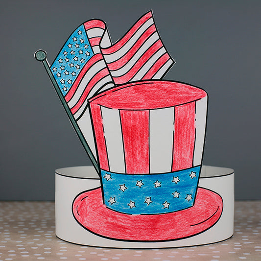 America 250 paper hat craft printable to use by kids on the 4th of July
