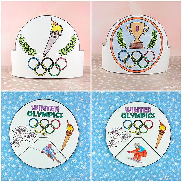2026 Winter Olympics crafts for kids printable bundle with Olympic paper hat and winter sports coloring activities