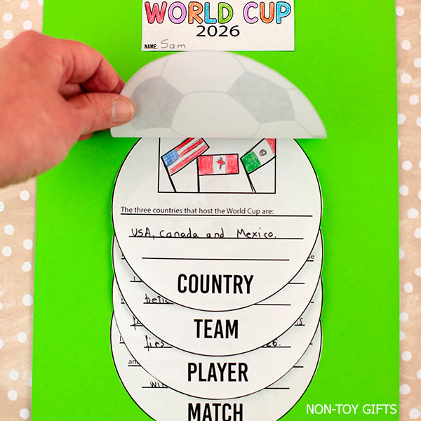 Interactive soccer craft printable with layered circles and writing prompts, no prep classroom activity for World Cup themed lessons and bulletin boards
