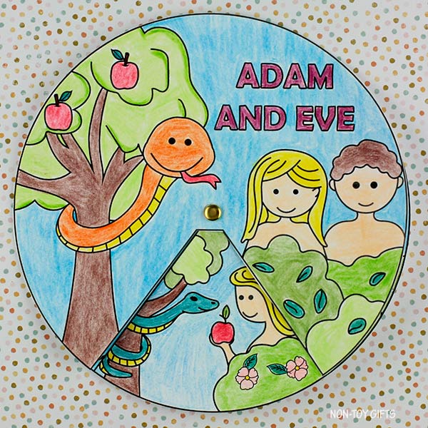 Adam and Eve craft spinner printable template for kids to make for Sunday School