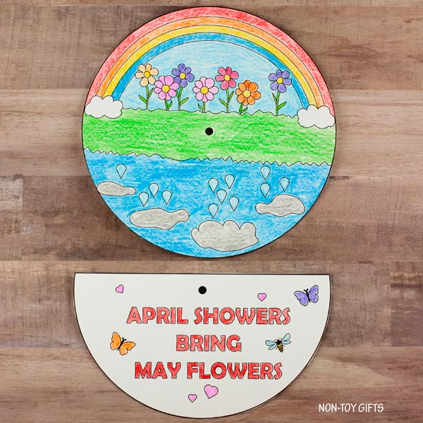 April Showers Bring May Flowers Craft - Coloring Wheel Spinner