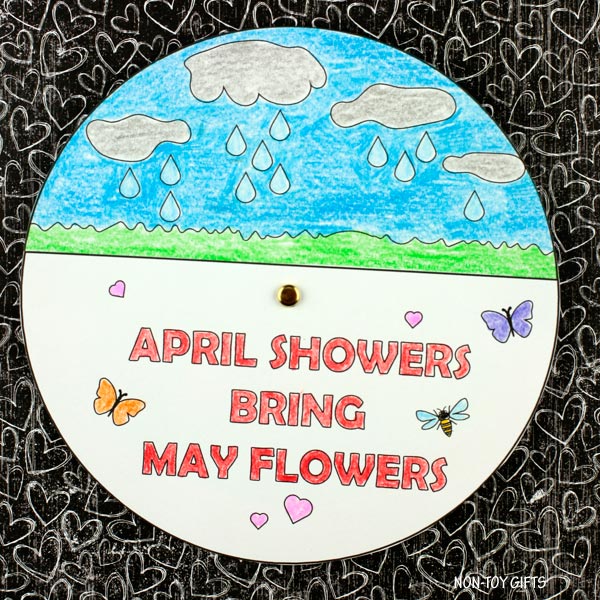 April Showers Bring May Flowers Craft - Coloring Wheel Spinner