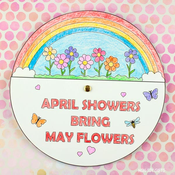 April Showers Bring May Flowers Craft - Coloring Wheel Spinner