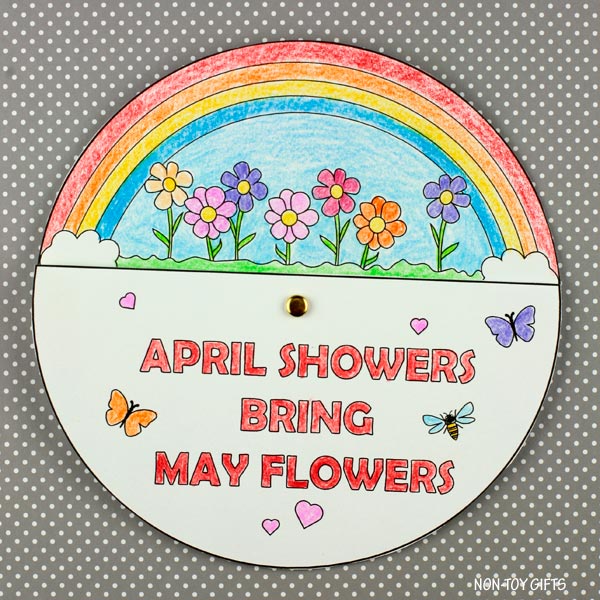 April Showers Bring May Flowers Craft - Coloring Wheel Spinner