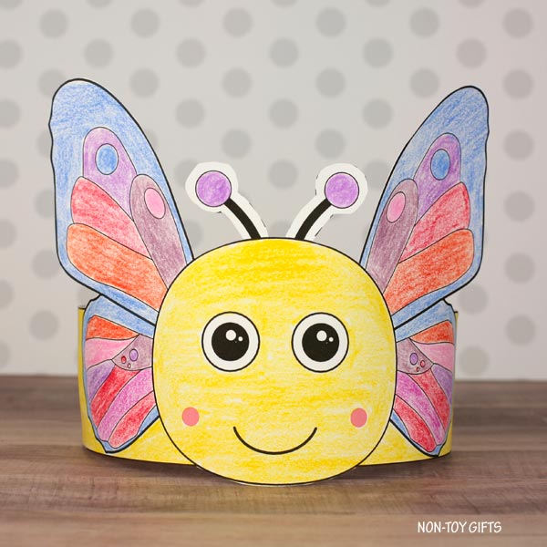 Butterfly Headband - Insect Paper Hat - Spring Coloring Crown Activity