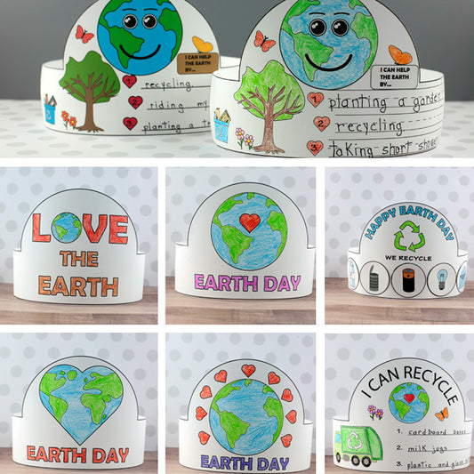 Earth Day Paper Hats for Kids - Coloring Crowns Craft and Activity