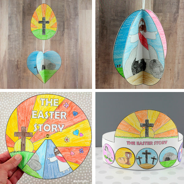 The Easter Story 4 Crafts: Headband, 3D Egg, Decoration and Spinner Craft
