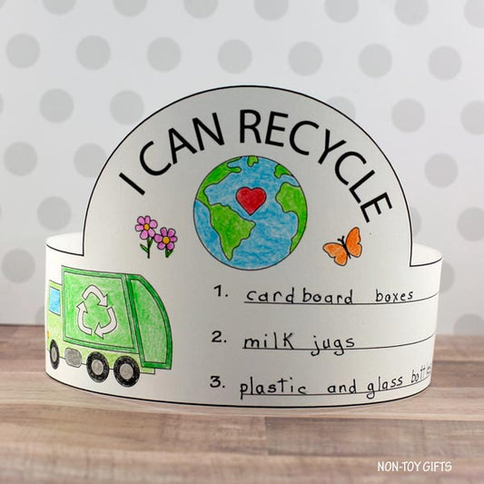 I Can Recycle Paper Hat - Earth Day Coloring Crown