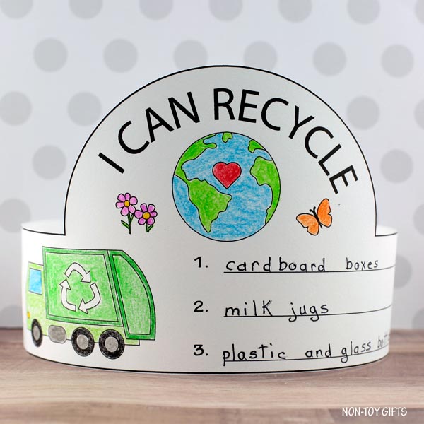 I Can Recycle Paper Hat - Earth Day Coloring Crown