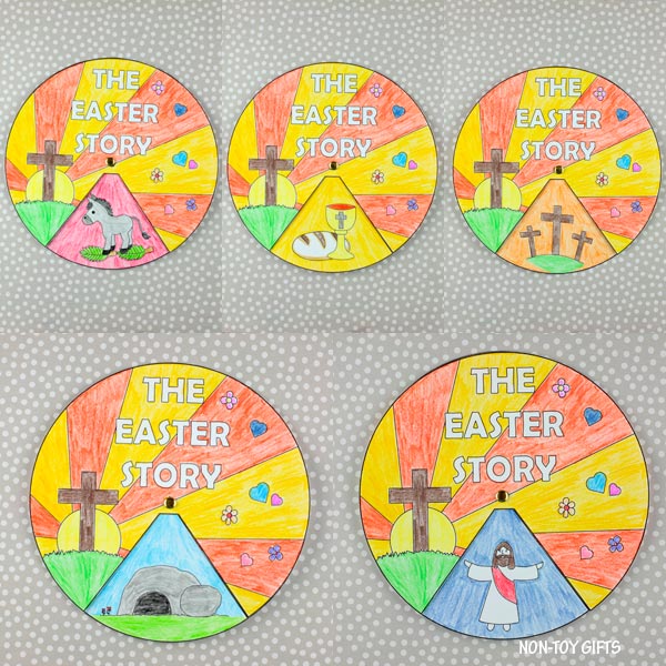 The Easter Story Craft - Easter Sunday School Craft - Coloring Wheel Spinner